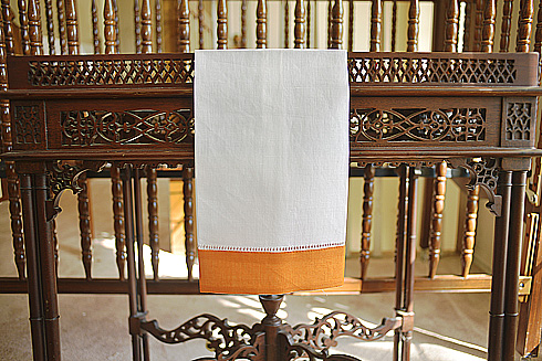 White Hemstitch Guest Towel with Autumn Blaze Color Border.